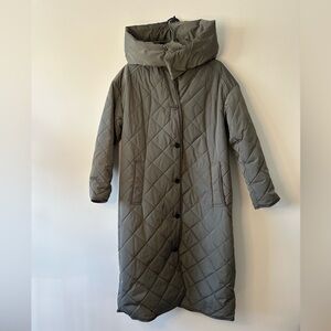 Zara Water Repellent Long Padded Coat in Khaki Green